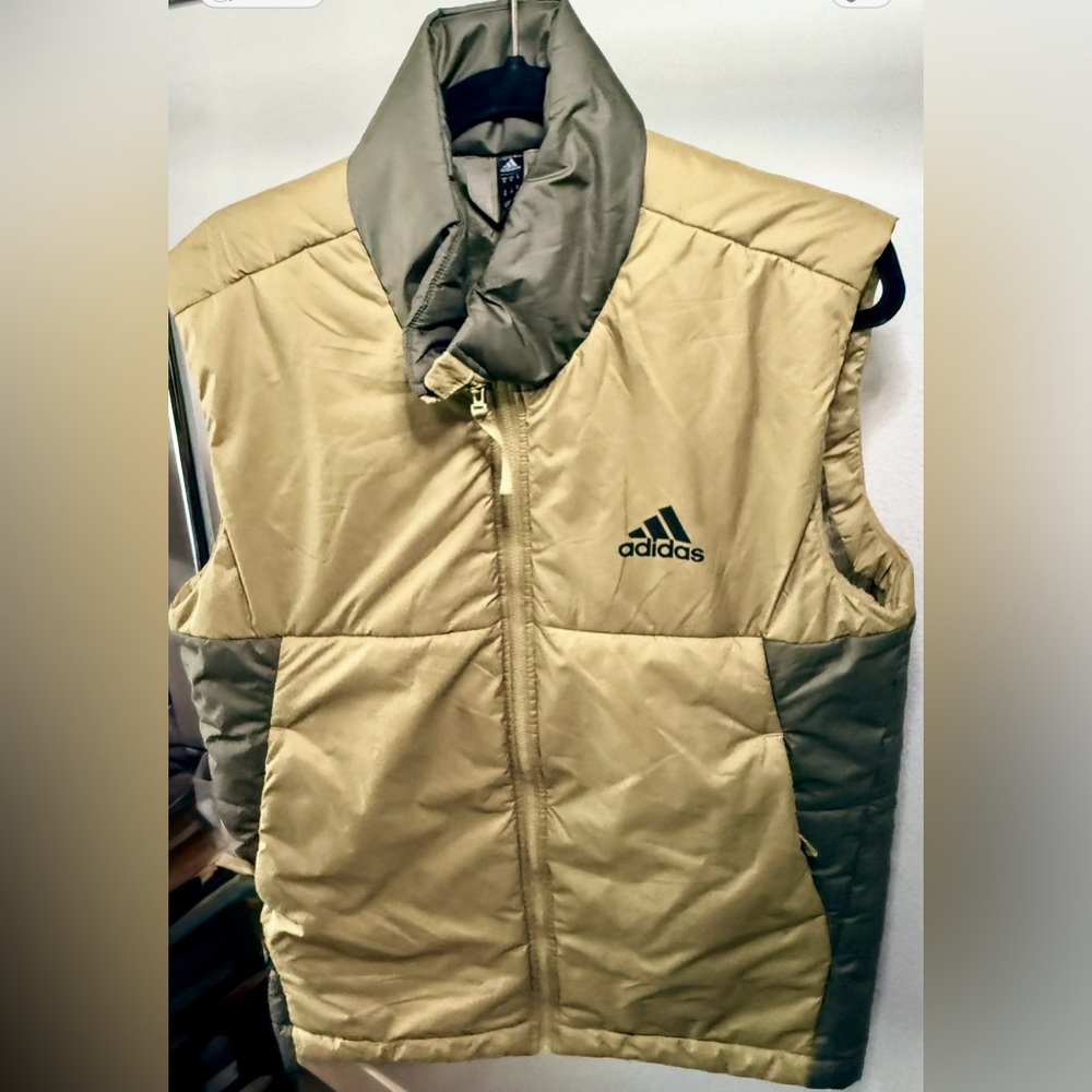 Adidas Puffer Vest in Dark Green and Dark Gold